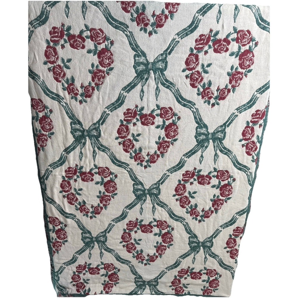 Woven Tapestry With Hearts,Bows & Roses Throw Blanket Cottagecore Vintage‎ 64x45